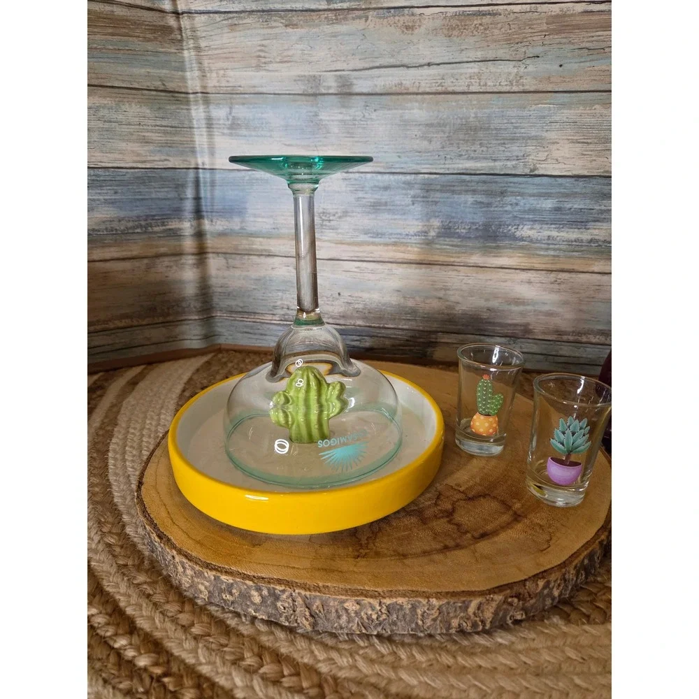 Casamigos Margarita Glass Cactus Glass Dip Tray Lemon Bowls Shot Glass Set 6pc